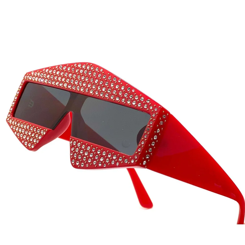 Red Sunglasses Adorned Multilayered Unique Diamond Sparkling Crystal Cool Lentes